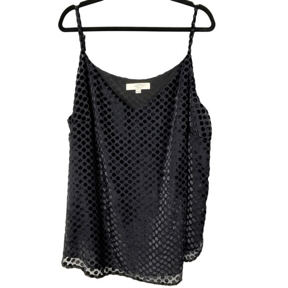 LOFT Plus, Size 20, Black Burnout Polkadot Velvet Camisole, Relaxed Fit, Flowy - Picture 1 of 7